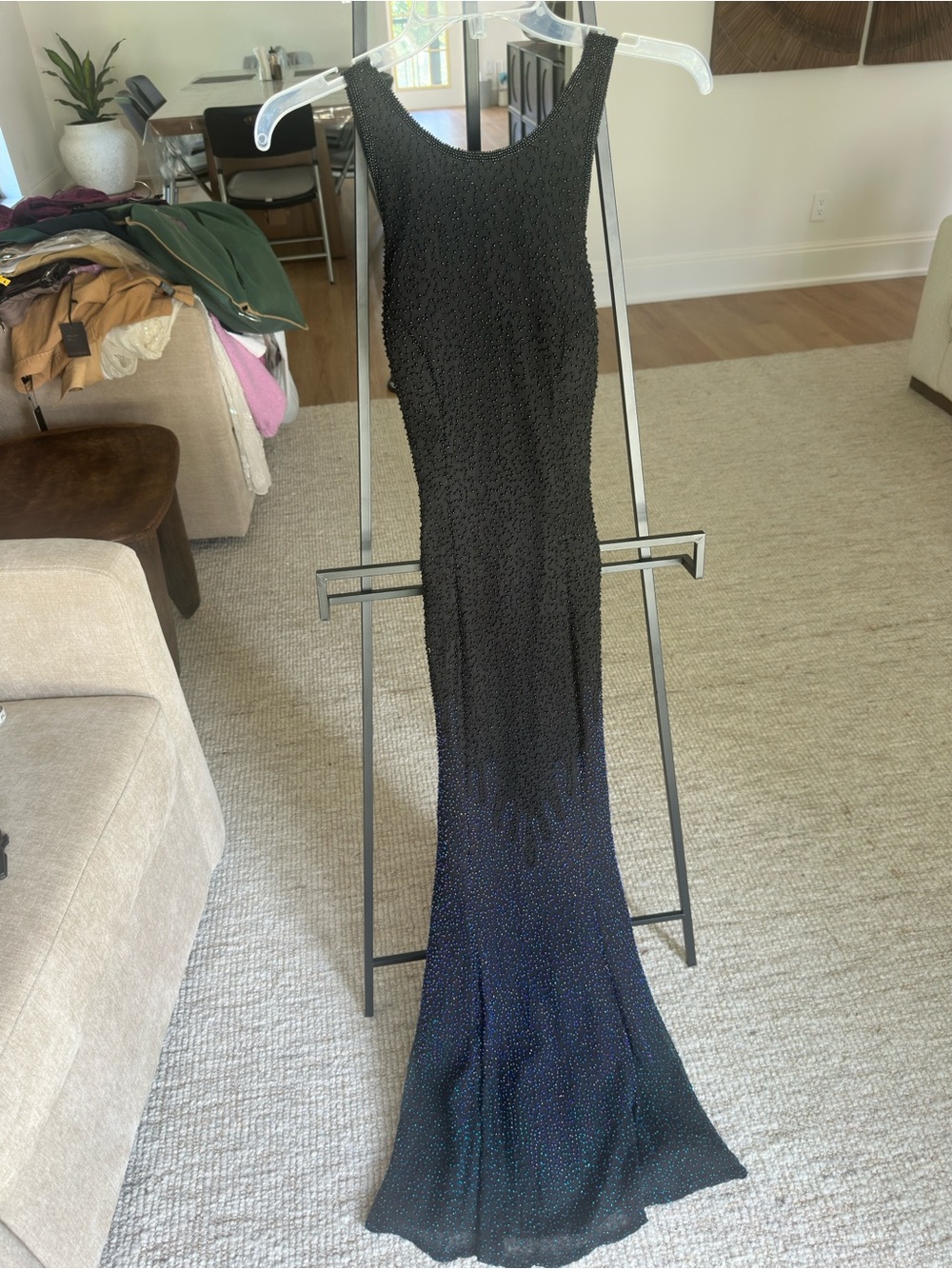 Black Beaded Evening Gown - Sleeveless Scoop Neck
